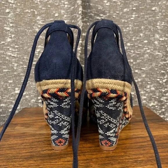 Cabi 6001 Isla Tassel Ankle Tie Espadrille Wedges Navy Blue Women's 8.5M - Picture 5 of 12